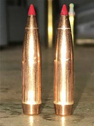 6.5mm Hornady 147 Grain ELD Match bullets inserted and extracted from uncoated Peterson 6.5 Creedmoor casings with inside neck chamfered.